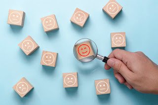 hand use magnifier glass finding happiness emotion among sadness regular mood customer satisfaction evaluation after service marketing survey 50039 1665 2