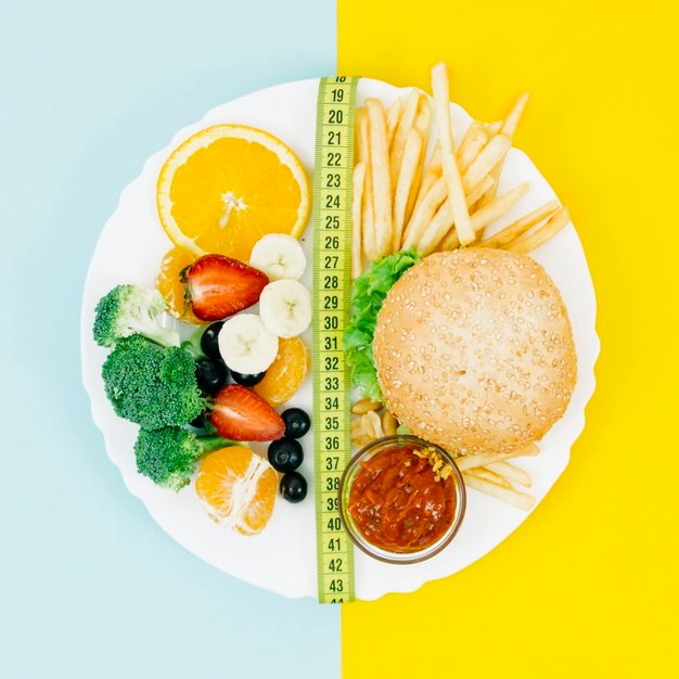top view healthy food vs unhealthy food 23 2148194603 1