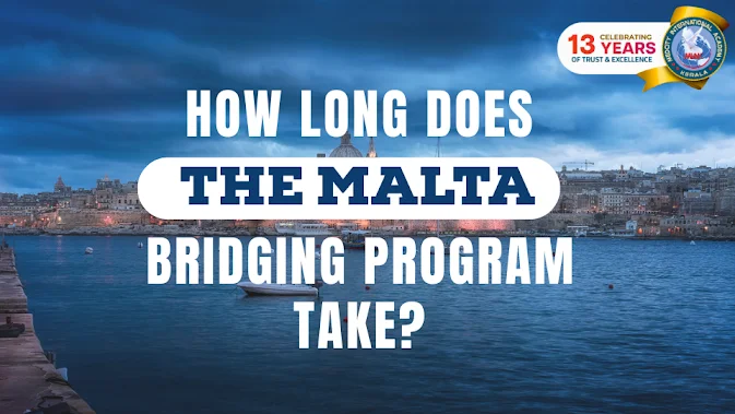 How Long Does the Malta Bridging Program Take? Duration and Timeline Explained Malta waterfront cityscape with text “How long does the Malta Bridging Program take?” explaining the duration and timeline of the Malta nursing bridging program.