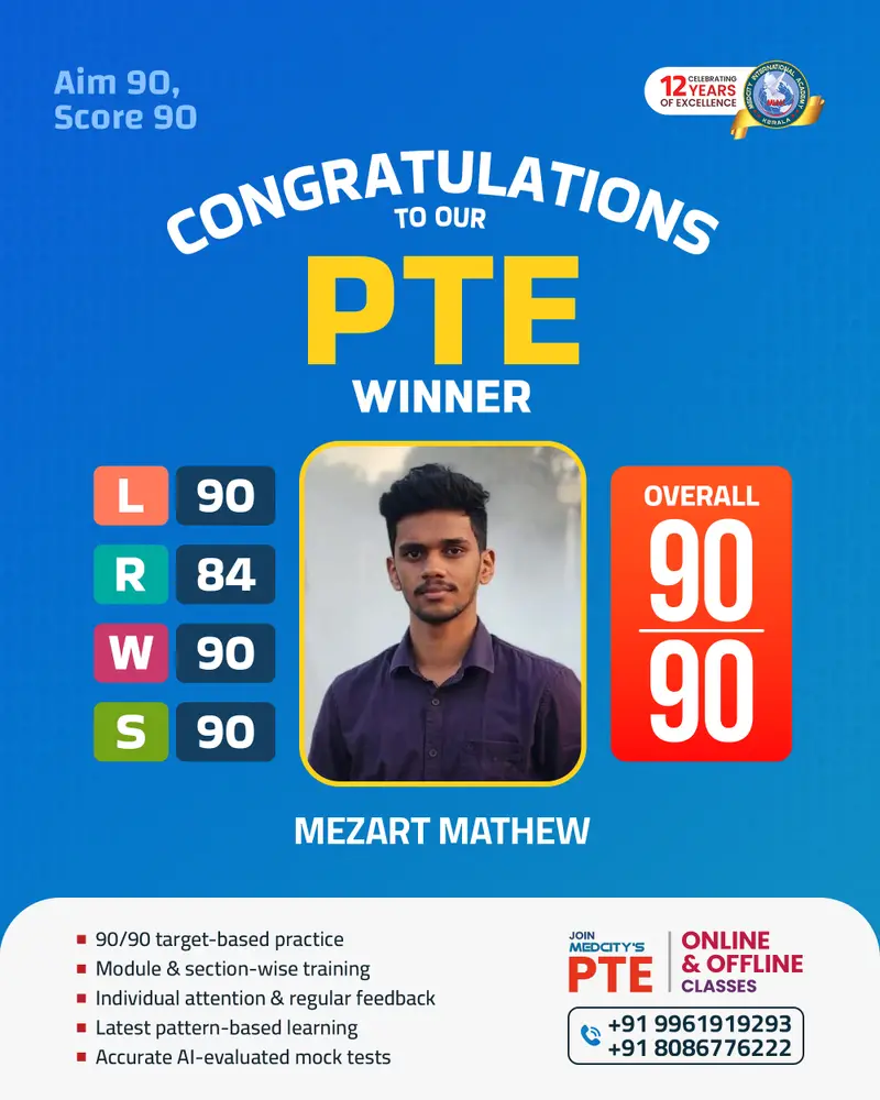 image of Mezart Mathew PTE 90/90 winner Medcity Academy