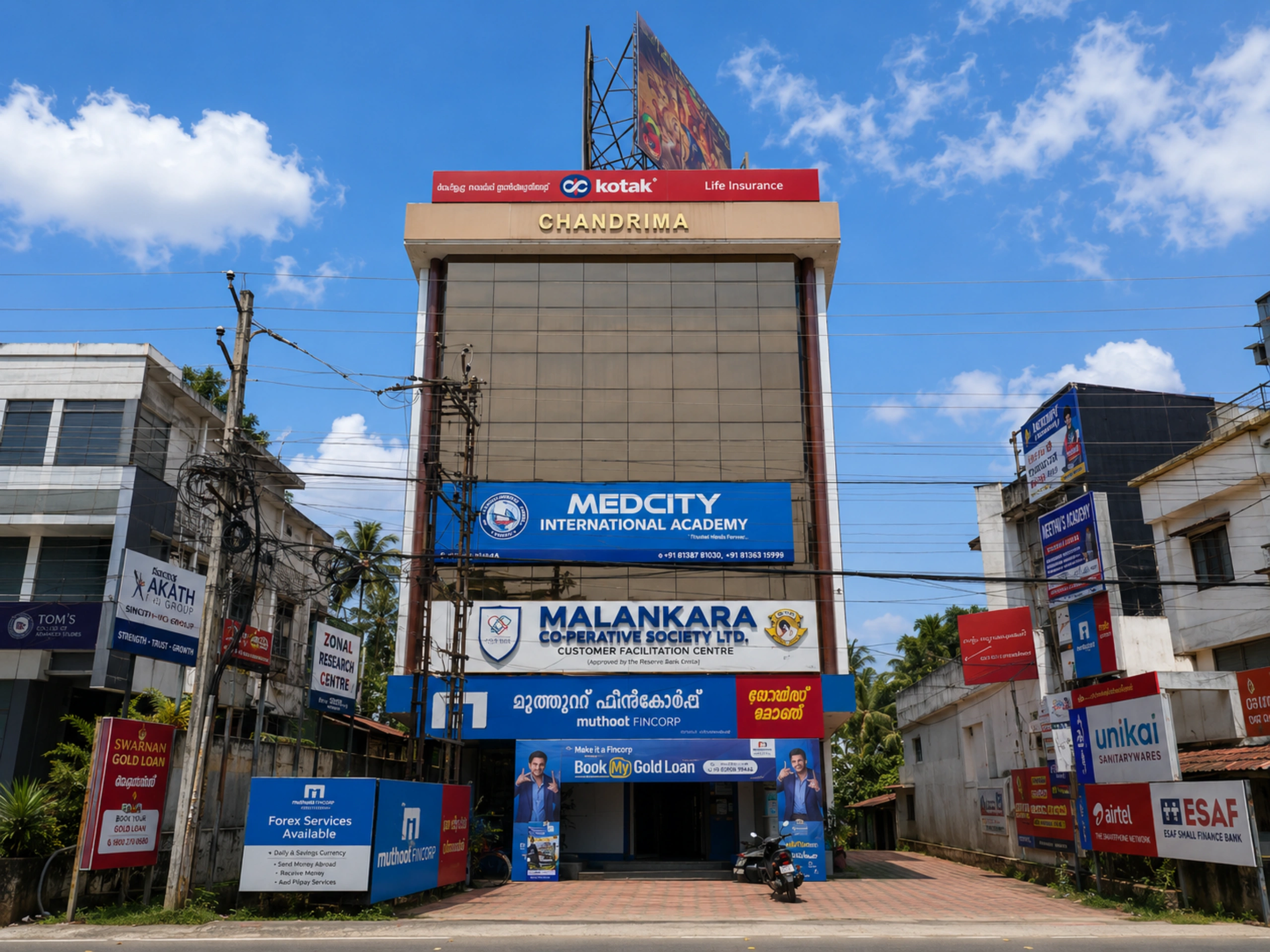 Exterior view of the Medcity International Academy Kottayam branch at Chandrima Building, offering German language courses, IELTS, OET, PTE coaching, study abroad counseling, university admissions, and student visa assistance in Kottayam, Kerala.