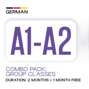 German A1-A2 Combo Group Classes banner promoting a 2-month German language course with 1 month free at Medcity International Academy for beginners preparing for Goethe exams, study in Germany, Ausbildung, and international career opportunities.