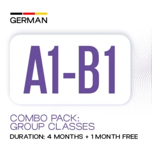 German A1-B1 Combo Group Classes banner promoting a 4-month German language course with 1 month free at Medcity International Academy for learners preparing for Goethe certification, study in Germany, Ausbildung, and international career opportunities.