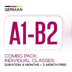 German A1-B2 Combo Pack banner promoting individual German language classes with a 6-month training program plus 2 months free at Medcity International Academy for learners preparing for study, work, Ausbildung, and migration to Germany.