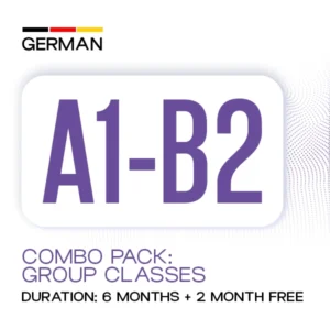 German A1-B2 Combo Group Classes banner promoting a 6-month German language course with 2 months free at Medcity International Academy for learners preparing for Goethe certification, study in Germany, Ausbildung, employment, and migration opportunities.